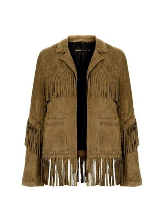 Topshop Jackets & Blazers - Kate Moss for Topshop Suede Fringe Jacket Brown Western Boho Rare US 2 UK 6